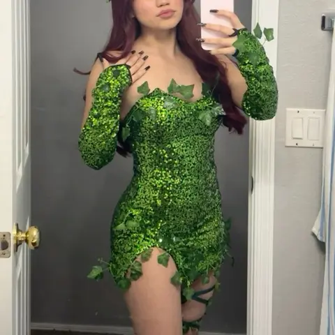 Womens Halloween Forest Fairy Elf Cosplay Dress Up Costume Sequin Dress Outfits Halloween Fancy Dress with Gloves