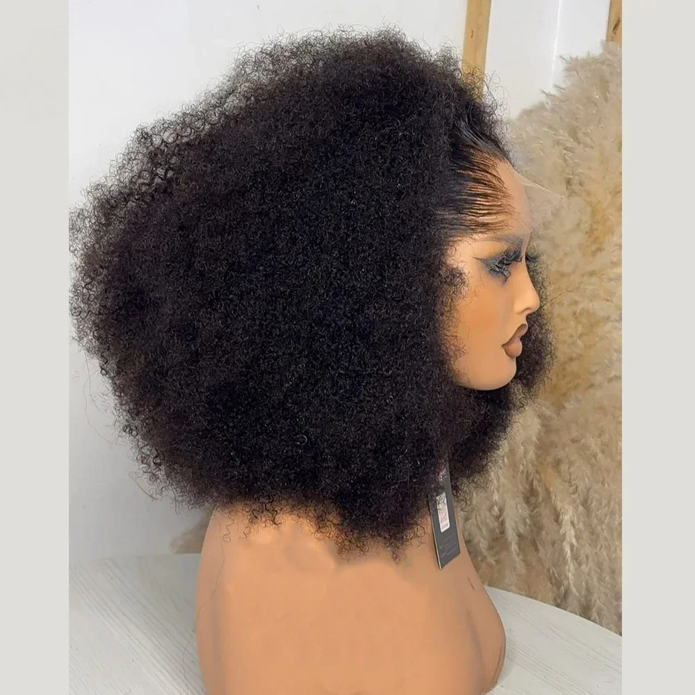 

Short Bob Kinky Curly Soft Natural Black Glueless 180Density Deep 13x4 Lace Front Wig For Women With Baby Hair Preplucked Daily