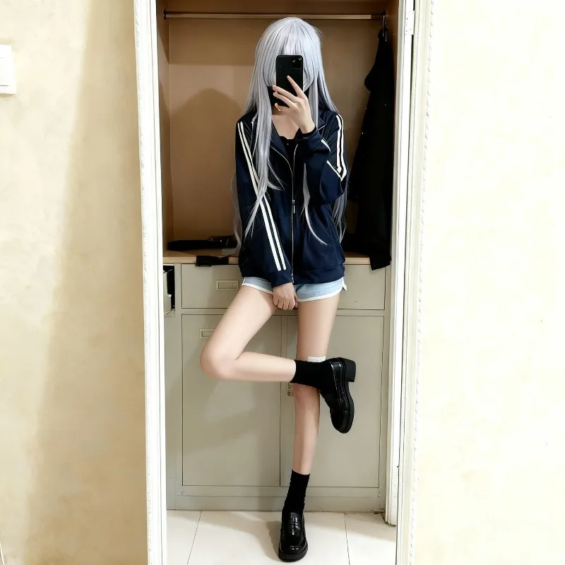 Anime Yoisaki Kanade Cosplay Costume Hoodie Stand Collar Coat Short Pants Wig Suit for Women Halloween Party Daily Wear Outfit view 3