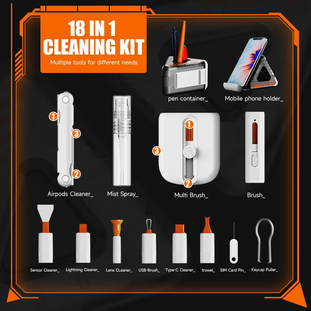 Keyboard Cleaning Kit Laptop Cleaner 24in1 Computer Screen Cleaning Brush Tool Multi-Function PC Camer Electronic Cleaner Kit