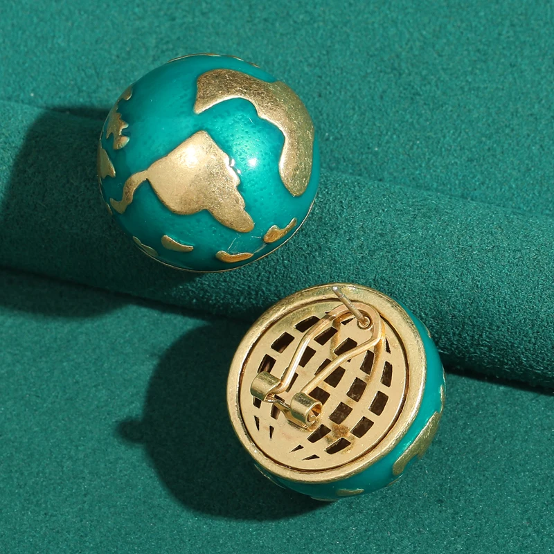 

Vintage Blue Enamel Earth Earrings Gold Color Trendy Art Deco Oval Jewelry For Woman Luxury Brand High Quality Gift Trends 2026