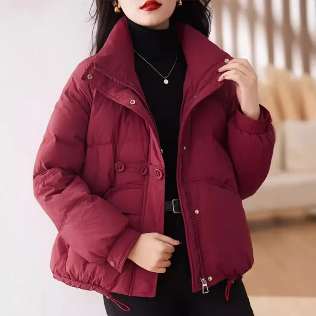 2024 women's winter new women's fashion short stand-up collar, white duck down thick down jacket