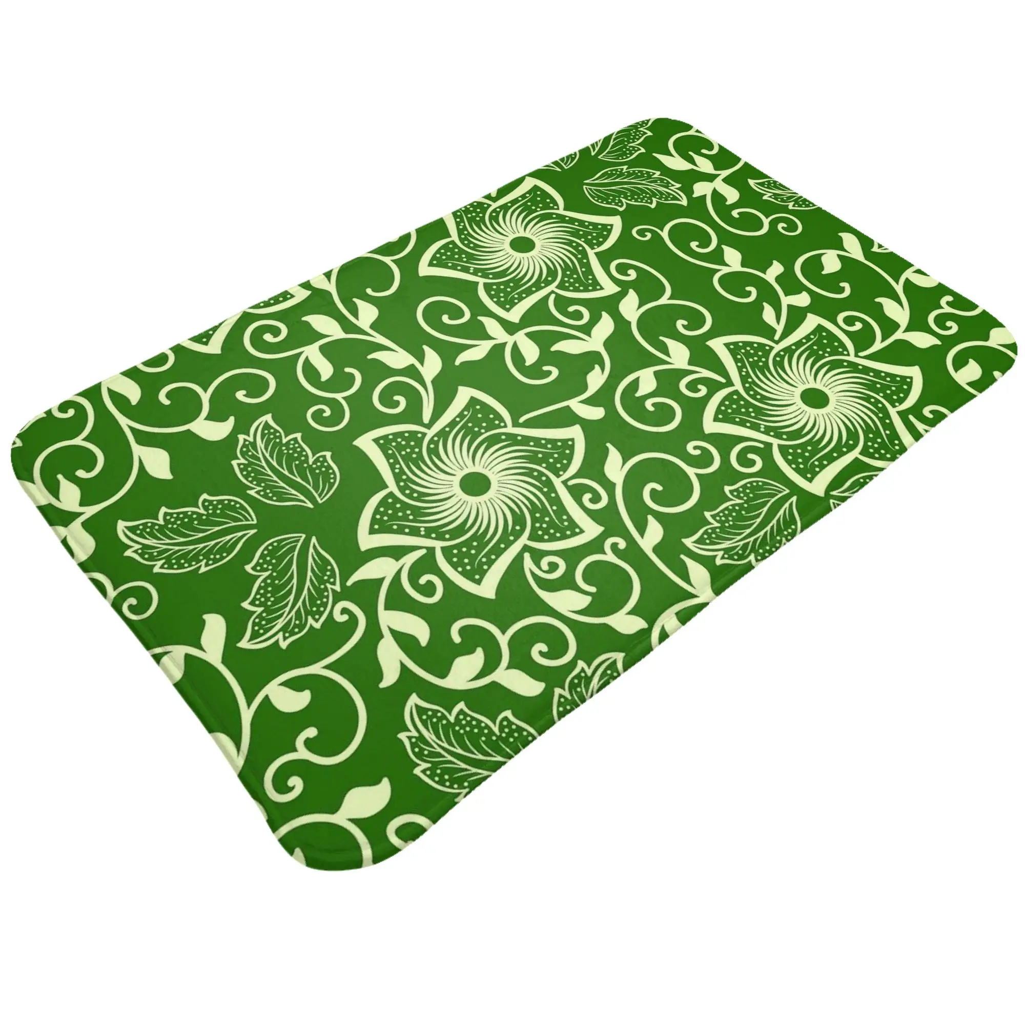 Green Floral Vintage Seamless Texture Anti-Slip Mat Kitchen  Welcome Doormat Home Decoration