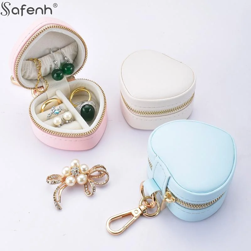 

1pcs Mini Jewelry Box Keychain Jewelry Display Earring Organizer Portable Ring Box Heart-shaped Minimalist Travel Bag Pendant