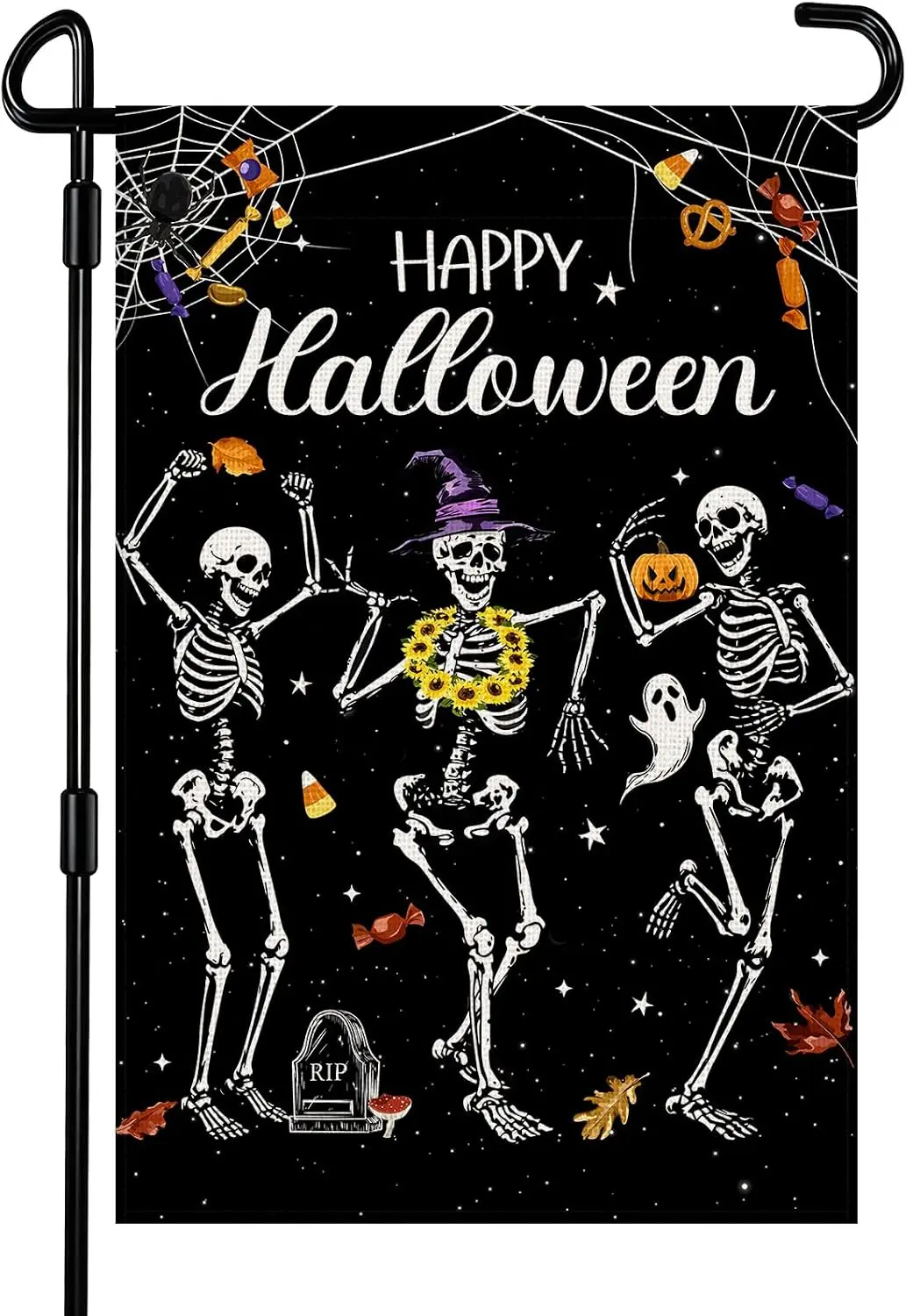 Happy Halloween Dancing Skeletons Garden Flag 12x18 Inch (Skull) jaa