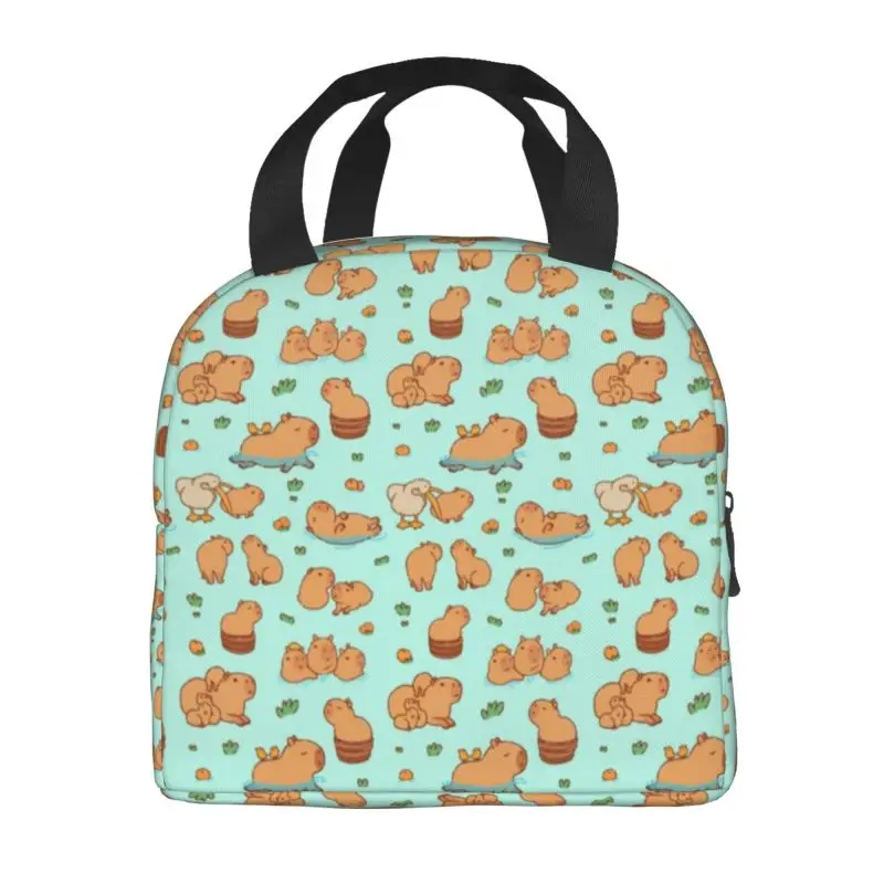 Cute Capybara Art Insulated Lunch Tote Bag Seamless Pattern Pet Portable Thermal Cooler Food Lunch Box Kids School Children