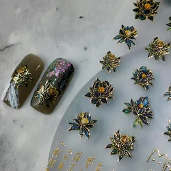 1 piece 5D hot stamping craft nail sticker high quality ink orchid retro blue and black flower vine nail art decoration sticker