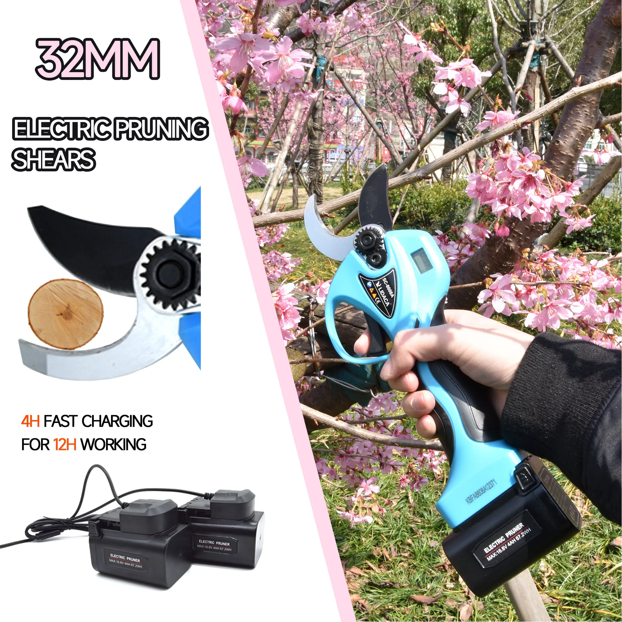 16.8V Cordless Pruner Lithium-ion Pruning Shear Efficient scissors Bonsai Electric Tree Branches garden tools electric SC-8608