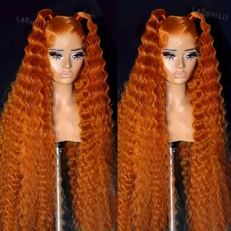 30 Inch Ginger Orange Deep Wave Human Hair Wig 13X6 Hd Transparent Lace Frontal Wig 200 Density Curly Colored Lace Front Wigs