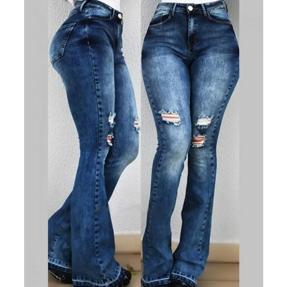 Women Vintage Washed Stretch Butt Lift Flare Wide Leg Trousers South American Style Spring Autumn Streetwear Chic Ladies Pants