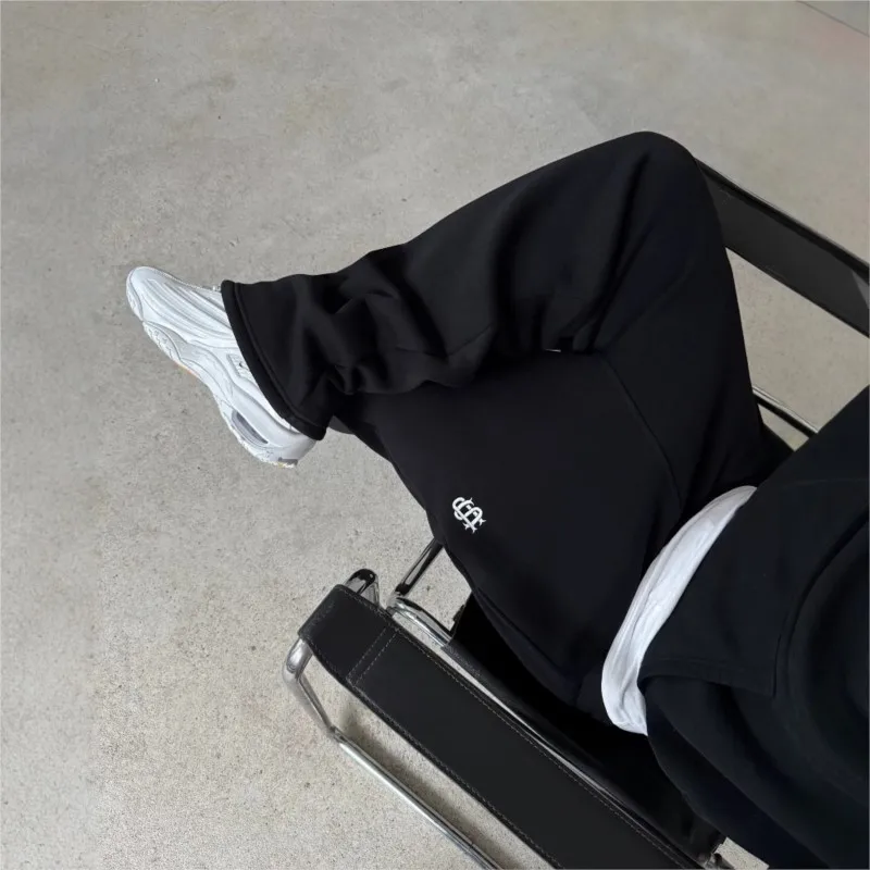 الرجعية شخصية Y2K فضفاض مستقيم الرجال رياضية السراويل مع الساق زمم التطريز الهيب هوب Harajuku الرجال عادية بنطال ذو قصة أرجل واسعة #4