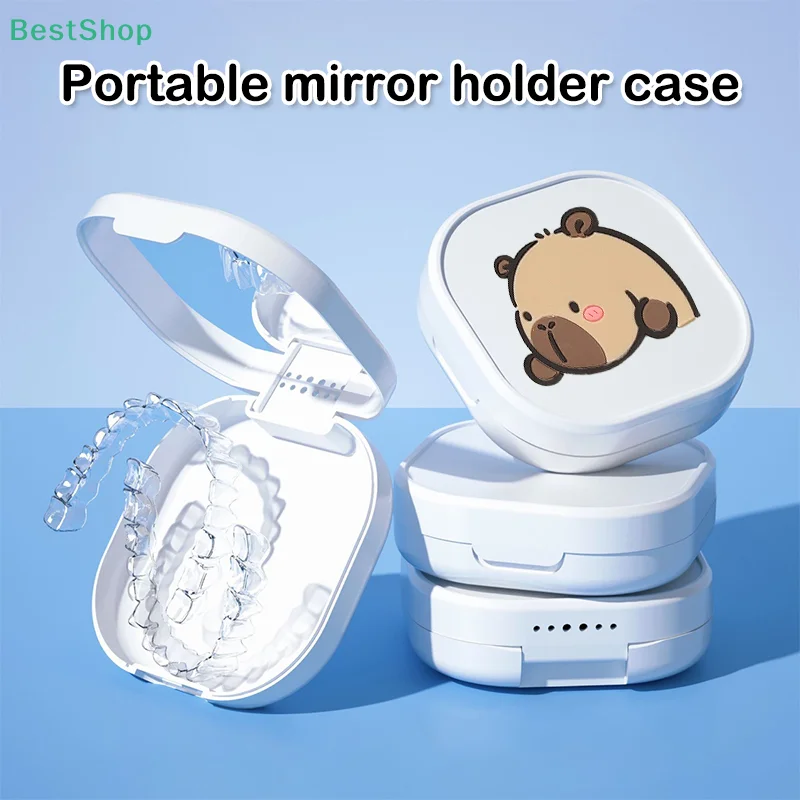 

Capybara Denture Storage Box With Mirror Dental Braces Retainer False Teeth Protective Case Prosthesis Teeth Container Boxes