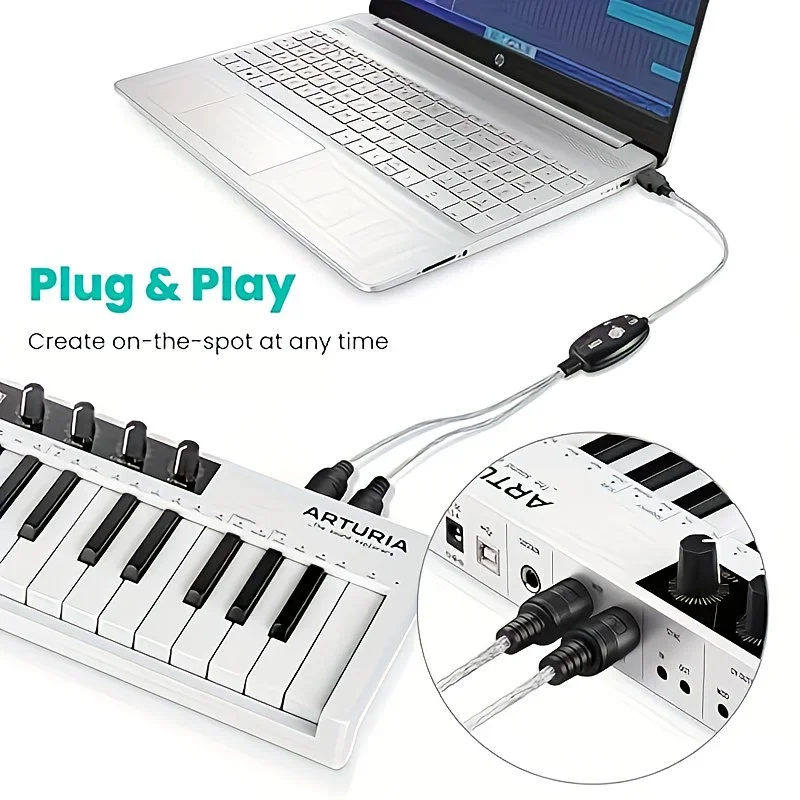 USB to MIDI Cable Converter 2 in 1 USB MIDI Interface Adapter with MIDI IN OUT 16 Channel Compatible with Piano Keyboard Electro