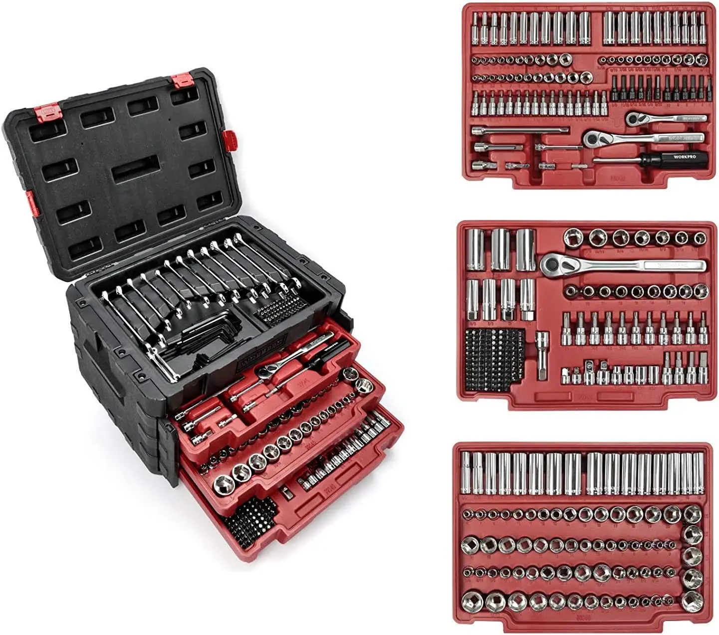 

450-Piece Drive Socket Set 1/2" 1/4" 3/8", CR-V Metric and Imperial with Quick-Release Ratchet Wrench, Spanners, Bits Se