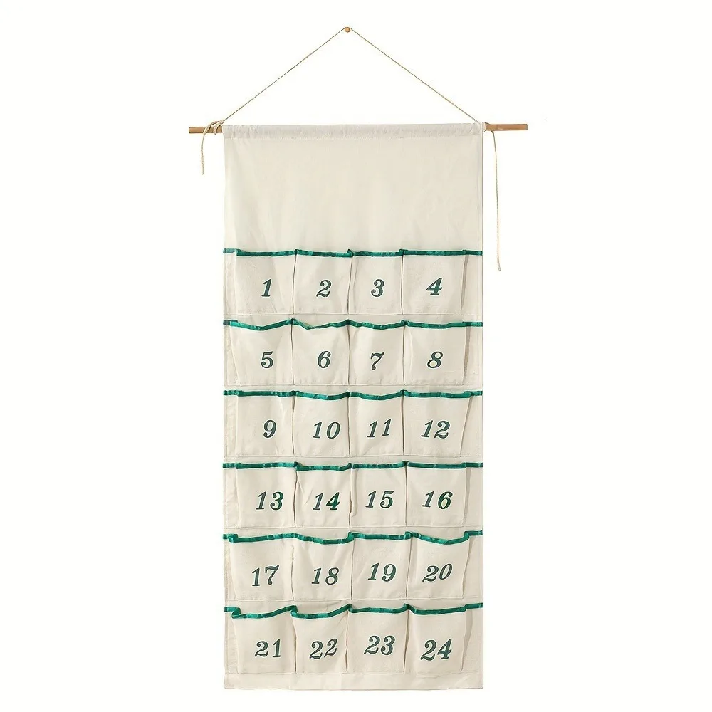 With 24 Pockets Christmas Wall Hanging Storage Pouch Numbered Good Load-bearing Christmas Countdown Calendar DIY Space-saving