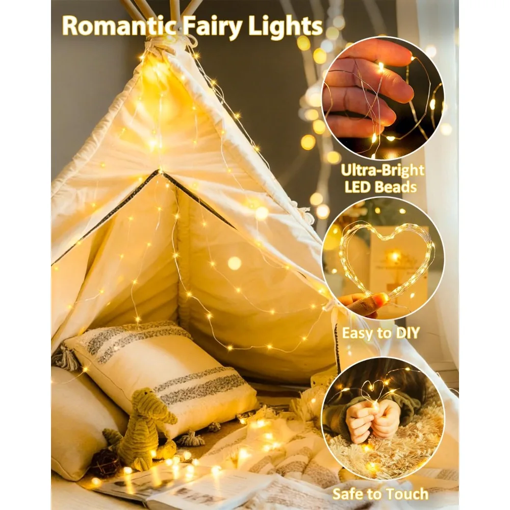 60 LED Fairy Lights Battery Operated with Timer, 20FT Cuttable Copper Wire, Waterproof for Indoor/Outdoor Decor