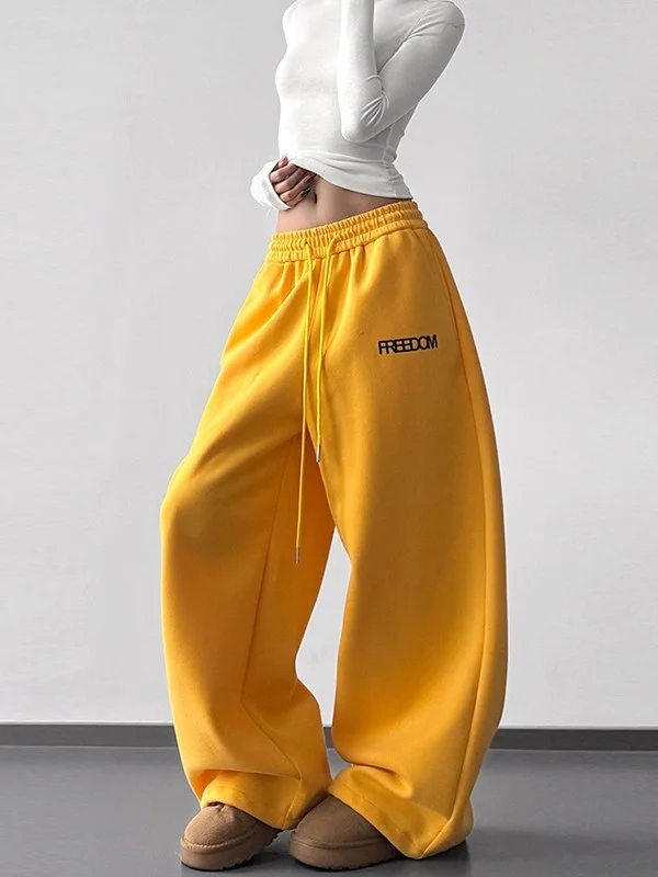 Slimming Straight Leg Sport Pants for Women Autumn Winter Loose Fit Casual Wide Leg Trousers Letter Print High Waist Casual P...