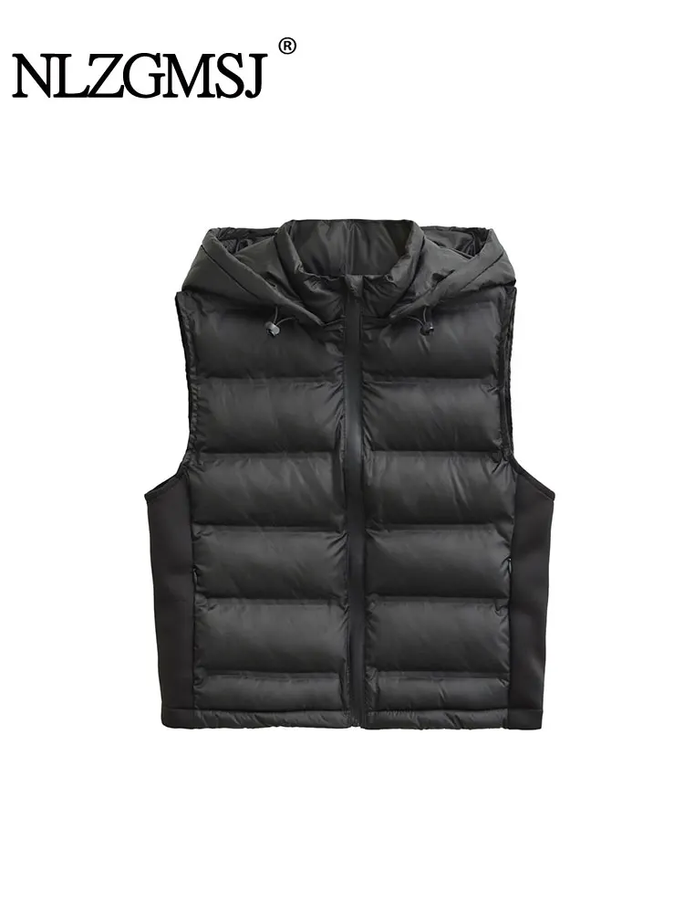 

Nlzgmsj зимние жилеты без рукавов, женские жилеты на молнии с карманами, мягкий толстый теплый жилет, модная верхняя одежда с капюшоном
