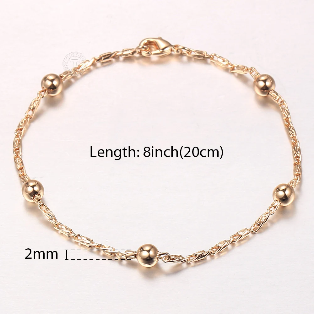 Elegant Beaded Satellite Necklaces For Women Girls 585 Rose Gold Color Ball Beads Link Chain Wedding Female Jewelrty CN46