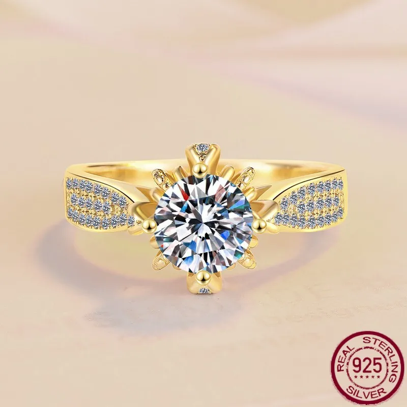 

New S925 pure silver women's ring, moissanite ring, 1 carat rose fountain crown ring, wedding jewelry.