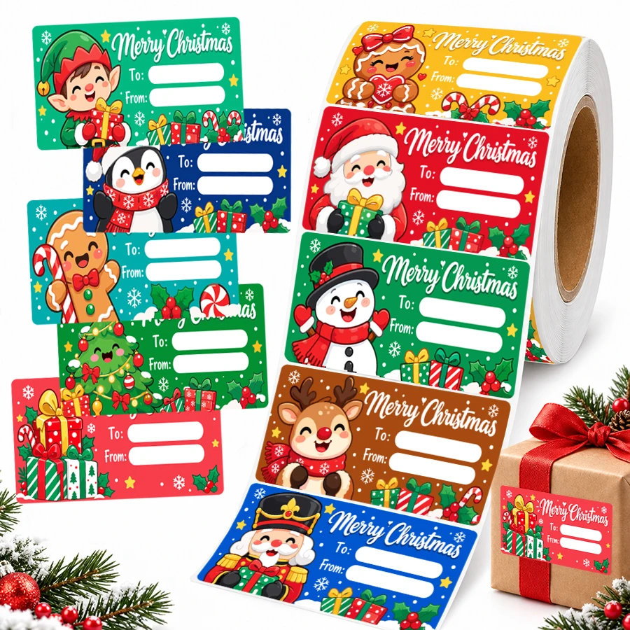 500 Pcs Christmas Gift Tags Stickers, 10 Designs Writable To From Labels, Self Adhesive Holiday Name Stickers for Gift Wrapping