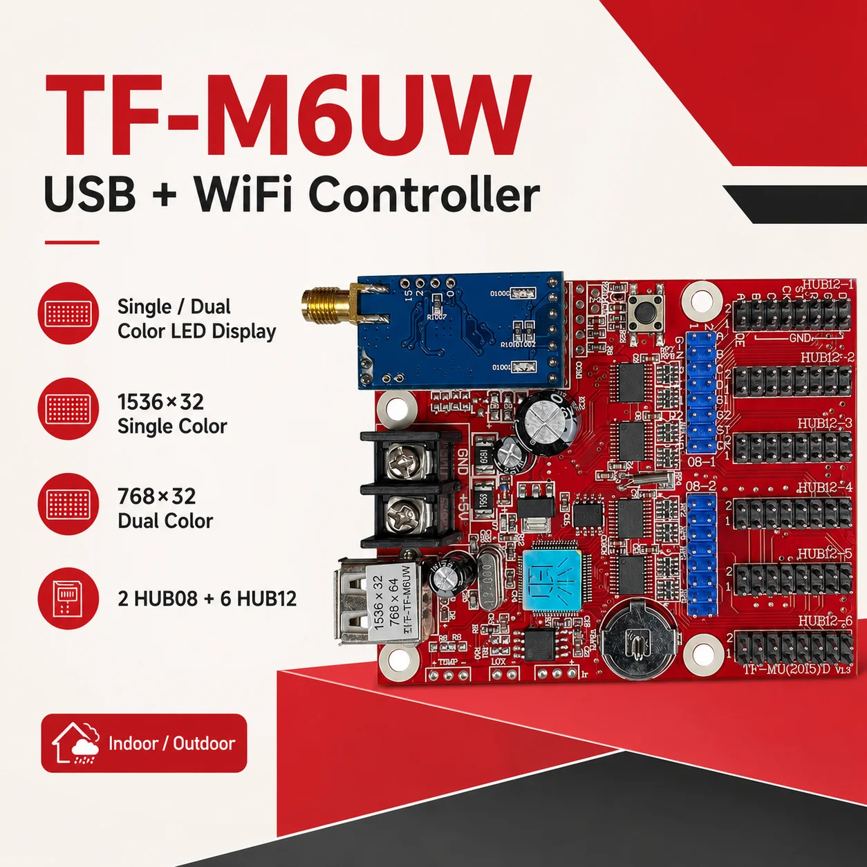 TF-M6UW Single Dual Color LED Control Card High Load Version with HUB08 HUB12 Interface