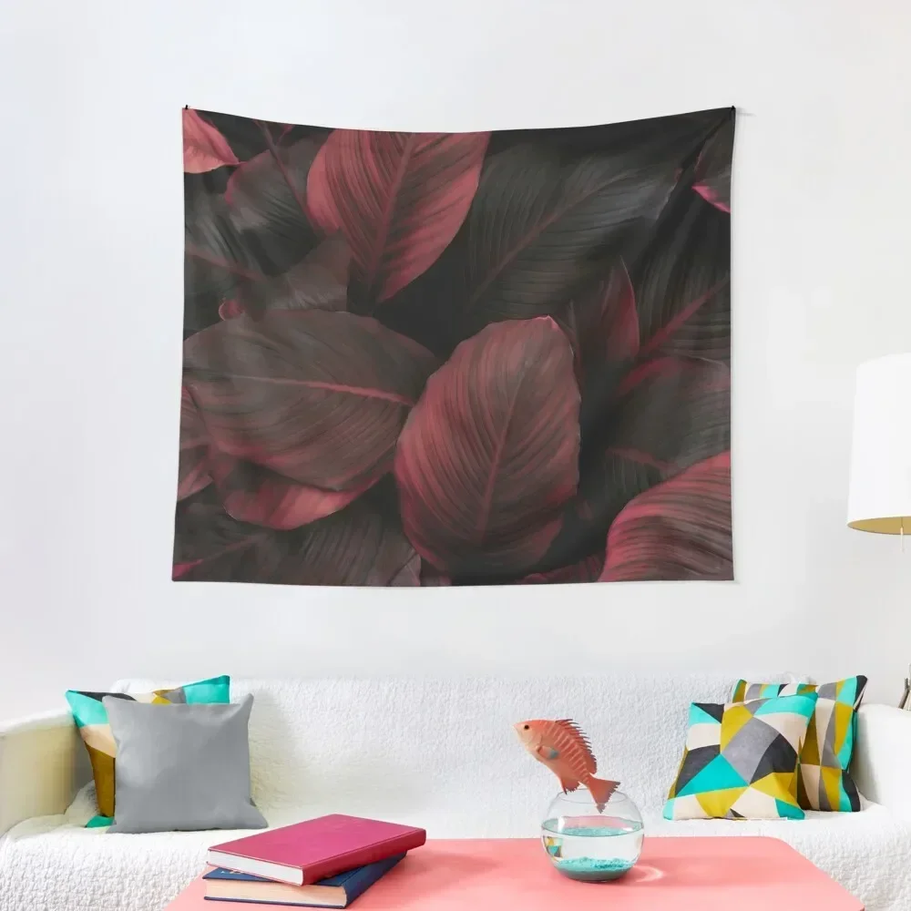 

Dark red neon tropical leaves Tapestry Decoration Room Cute Room Decor Wall Art Bedroom Decorations Tapestry