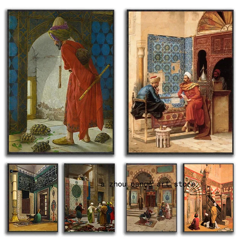 

Vintage Classic Osman Hamdi Artworks Arabs Living Landscape Turkish Art Posters Canvas Painting Wall Prints Pictures Home Decor