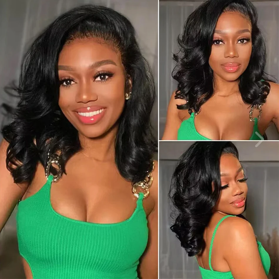 Perruque Bob Lace Front Wig Remy naturelle, cheveux courts, Body Wave, 4x4, 13x4, pre-plucked, avec closure