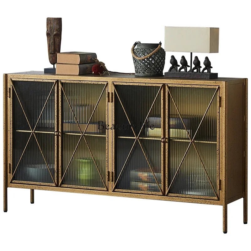 

FG44Light Luxury Post-Modern Golden Entrance Cabinet Nordic Decoration Living Room American Metal Sideboard Cabinet