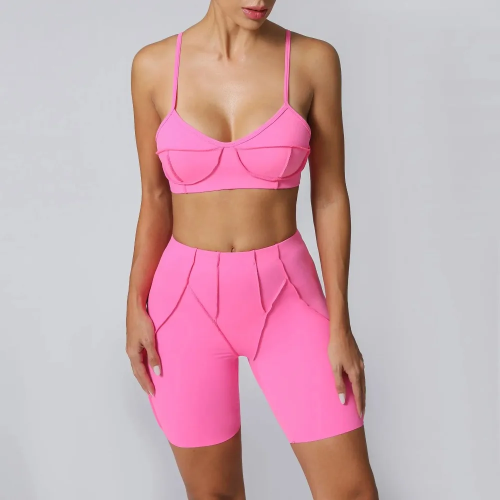 Jóga Fitness Sportovní Soupravy Vysoký Pas Hip-Lifting Kraťasy Otevřená Záda Podprsenka Oblečení Ležérní Běh Cvičení Posilovna Legíny Sexy Set pro Ženy - náhled 2