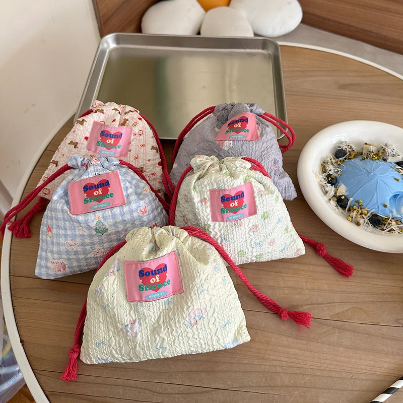 Cute Cartoon Drawstring Bag Cosmetic Storage Pouch Women Wallet Sweet Kawaii String Mini Pouch Girl's Storage Bag