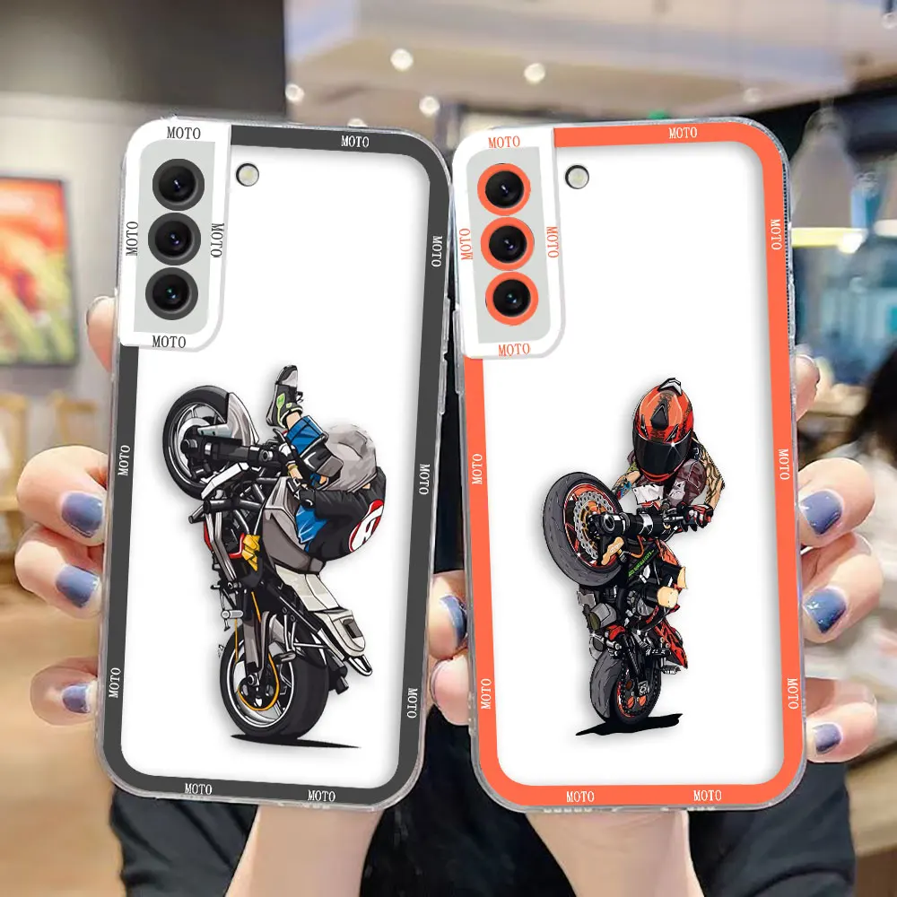 Clear Phone Case For Samsung Galaxy S26 S25 EDGE S24 S23 S22 S21 S20 FE PLUS ULTRA Case Shell Cover Cartoon Motorcycle Sports