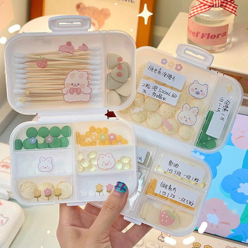 Kawaii Pill Box Organizer 7 Day Weekly Pill Case Organizer Medicine With Free Sticker Protable Travel Mini Box Cute Lattice