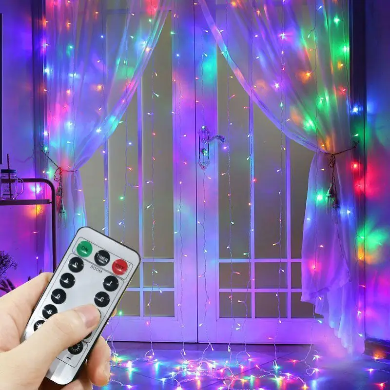 Fairy 8 Modes LED String Lights Christmas Decoration Remote Control USB Wedding Garland Curtain Lamp Holiday For Bedroom Outdoor