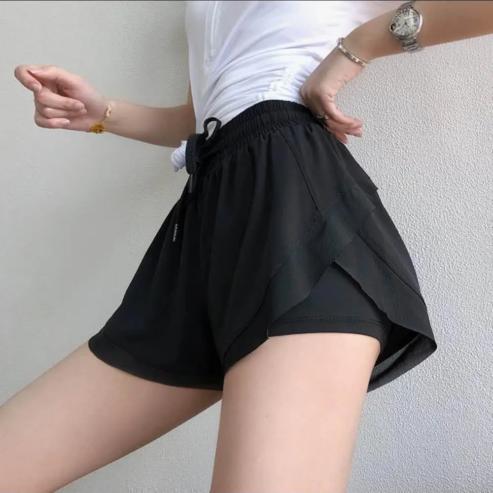 Summer Sports Shorts Women Elastic High Waist Drawstring Running Fitness Yoga Shorts Sexy Lace Loose Gym Workout Security Shorts