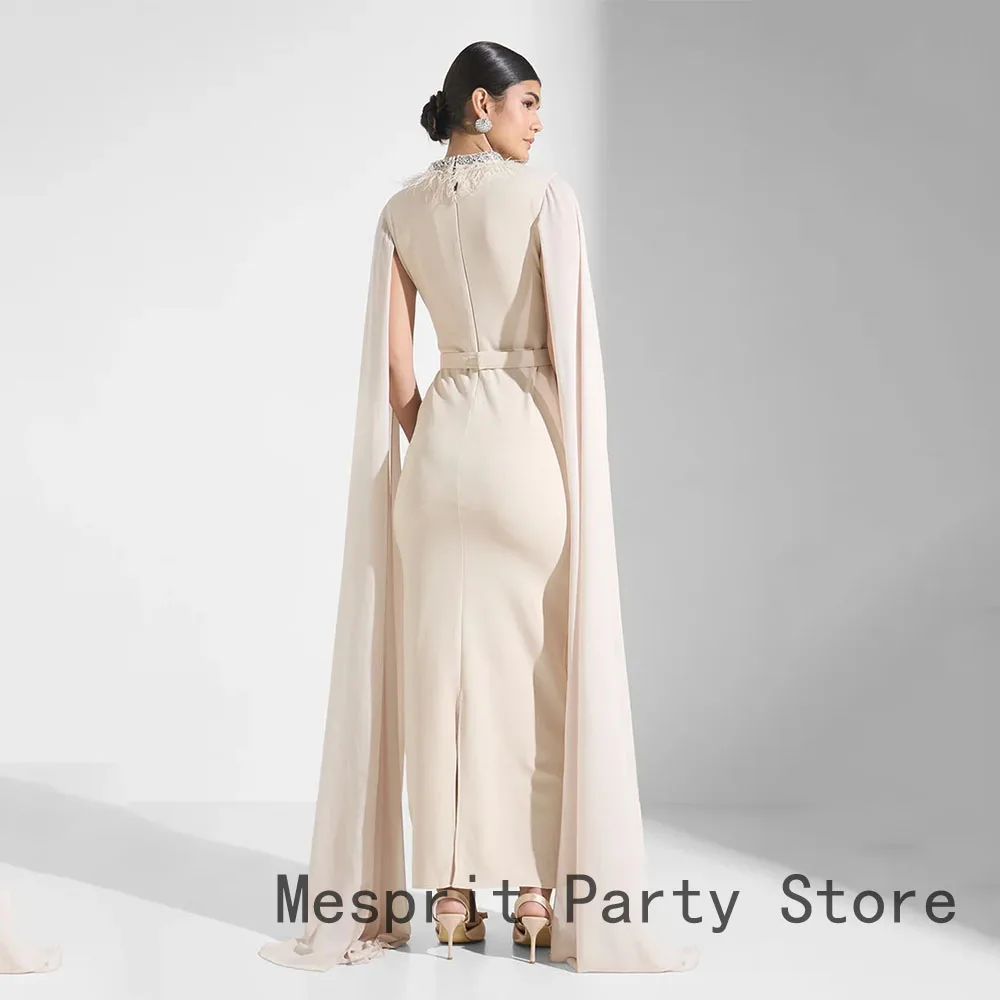 Suknia wieczorowa syrenka z dekoltem typu O, zdobiona koralikami, z rękawami typu peleryna, formalna sukienka na przyjęcie, długość do kostek, suknia w stylu saudyjskim.