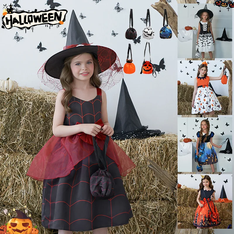 

Halloween Costume Witch Dress New Girl Print Role Playing Witch Pumpkin Dress Party Cosplay Stage Performance Cosplay