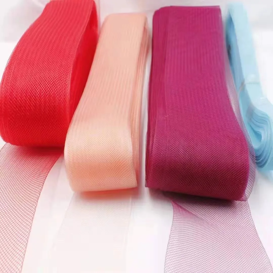 Wholesale 100 Yards Plain Crin Crinoline Horsehair Mesh Organza Fabric Millinery Trimming Braid Sewing Accessories DIY Sewing