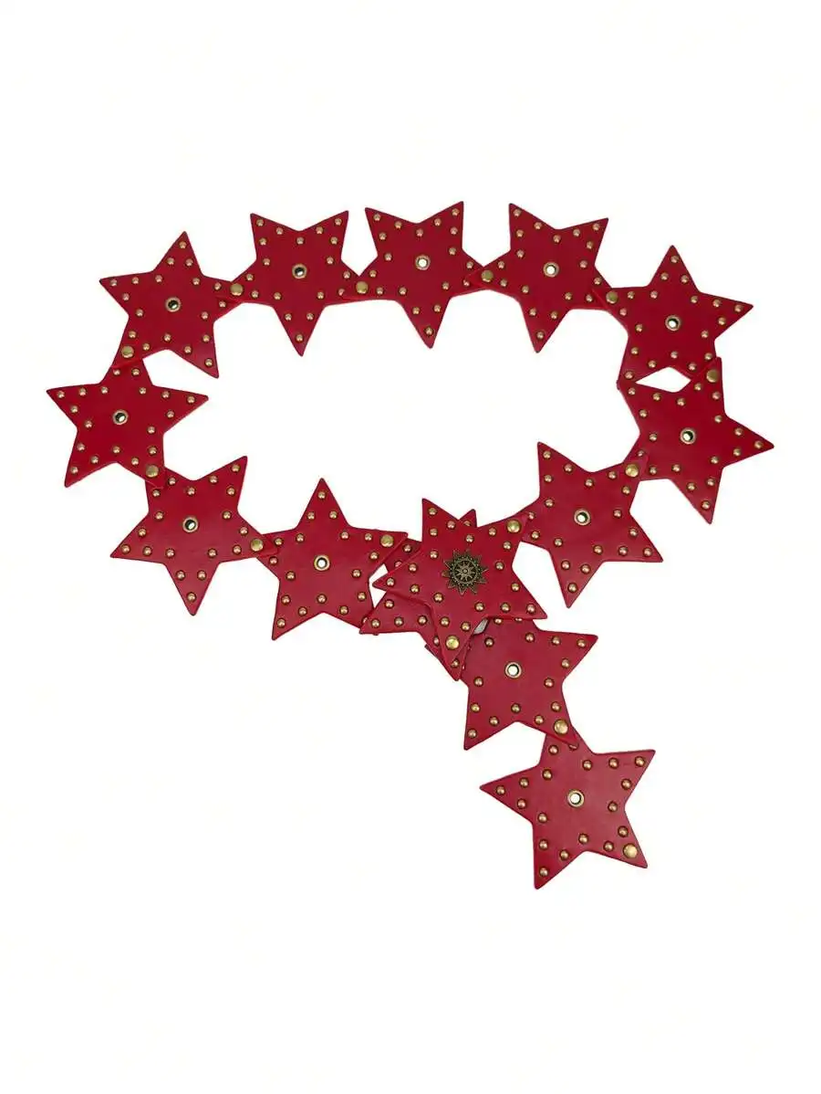 1pc Western Cowboy Punk Wide Waist Belt, Retro Street Decor Y2K Hot Girl Five-Pointed Star Patchwork PU Leather Belt, Encore Red