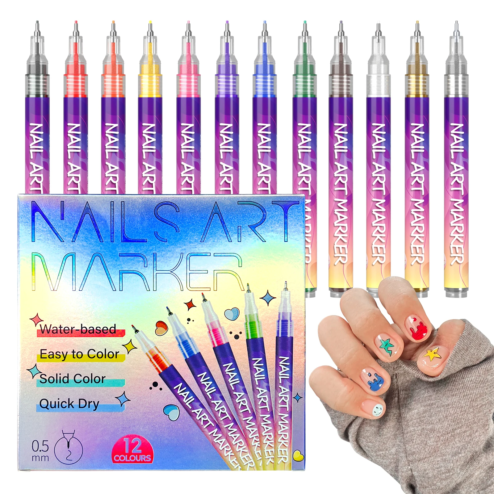 12/24Pcs/Set Nail Acrylic Graffiti Pen 12/24Color Nail Marker DIY 3D Nail Art Drawing Pen Abstract Line Manicure Tool Painting L