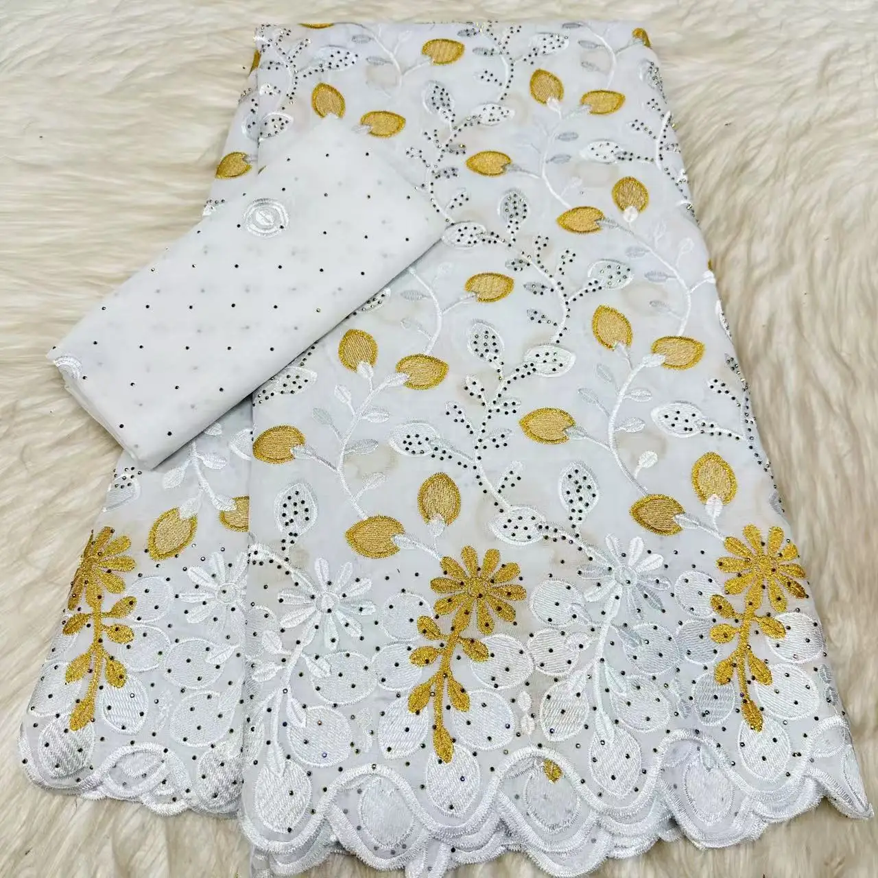 5+2 Yards 2026 High Quality Stones Cotton Nigerian French African Lace Fabric Swiss Voile Lace Fabric For Women Dress PYC2620