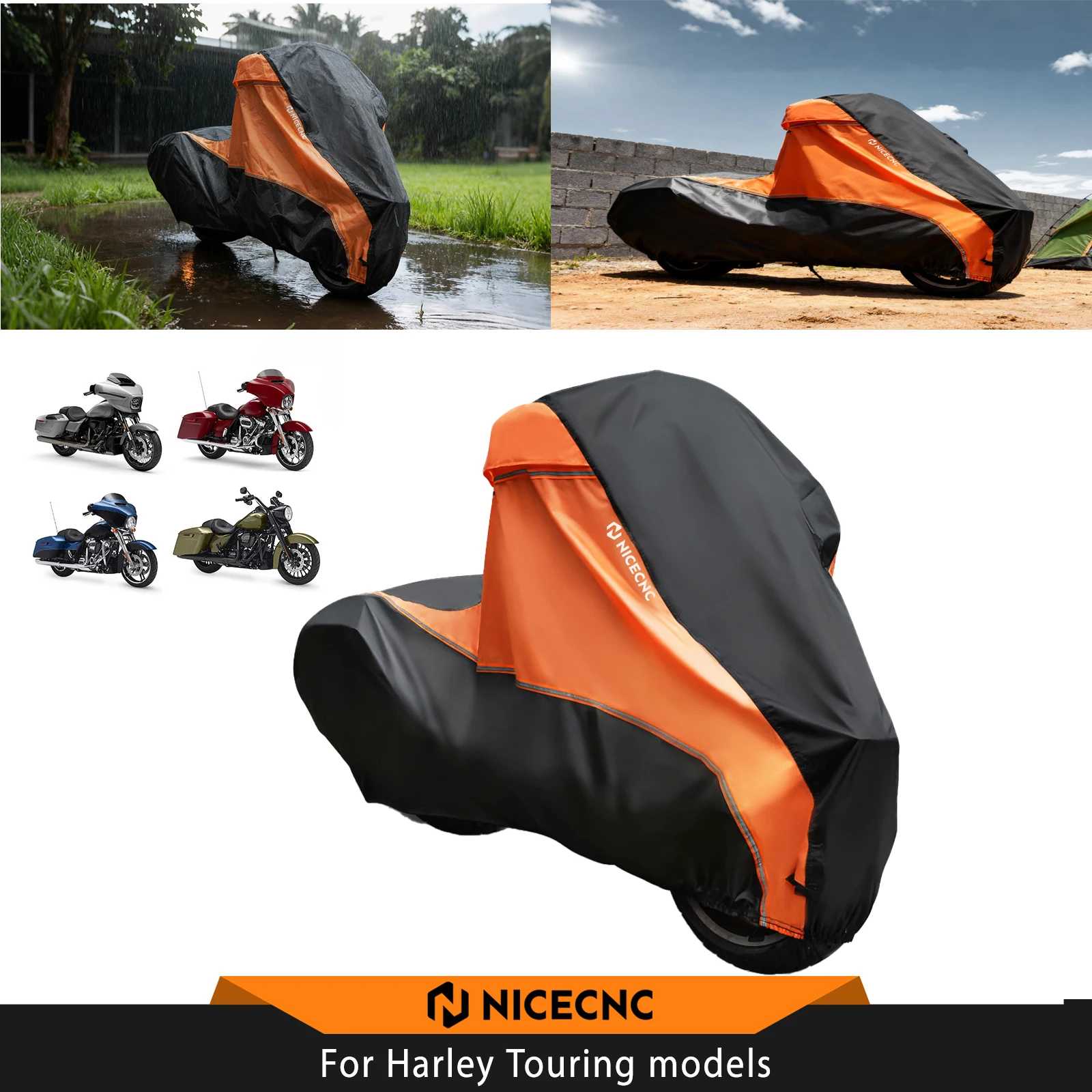 

For Harley Street Glide FLHX Road Glide/Special/CVO Road King Motorcycle Cover 420D Waterproof Heavy-Duty All-Season Protection