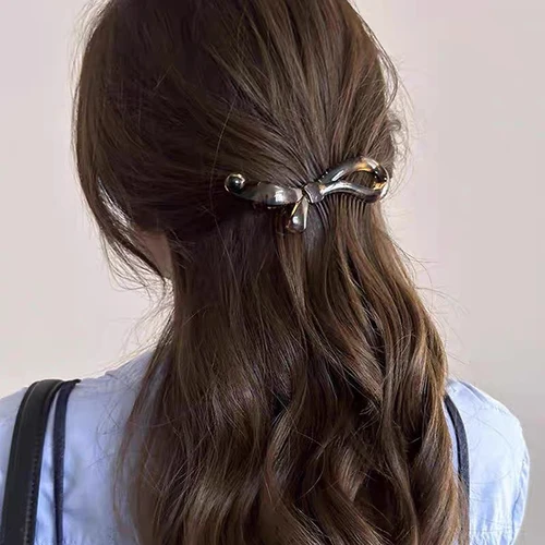 Imagen 2 del producto Pinza para el pelo de plátano en forma de corazón Vintage, pasadores giratorios con lazo acrílico antideslizante para coleta, tocado diario para mujeres y niñas