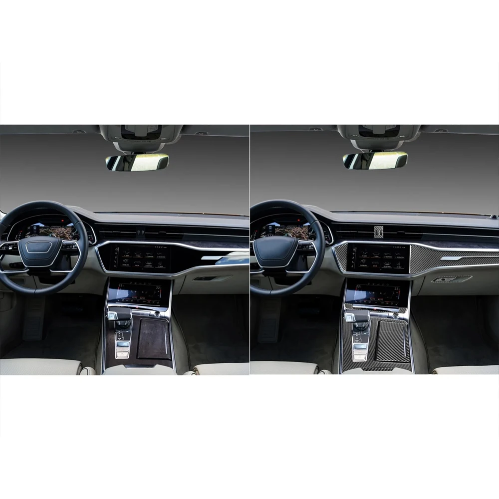 30Pcs Real Carbon Fiber Interior Kits Central Control Dash Gear Shift Cover Trim For Audi A6 C8 A7 2019 2020 2021 2022 2023 2024