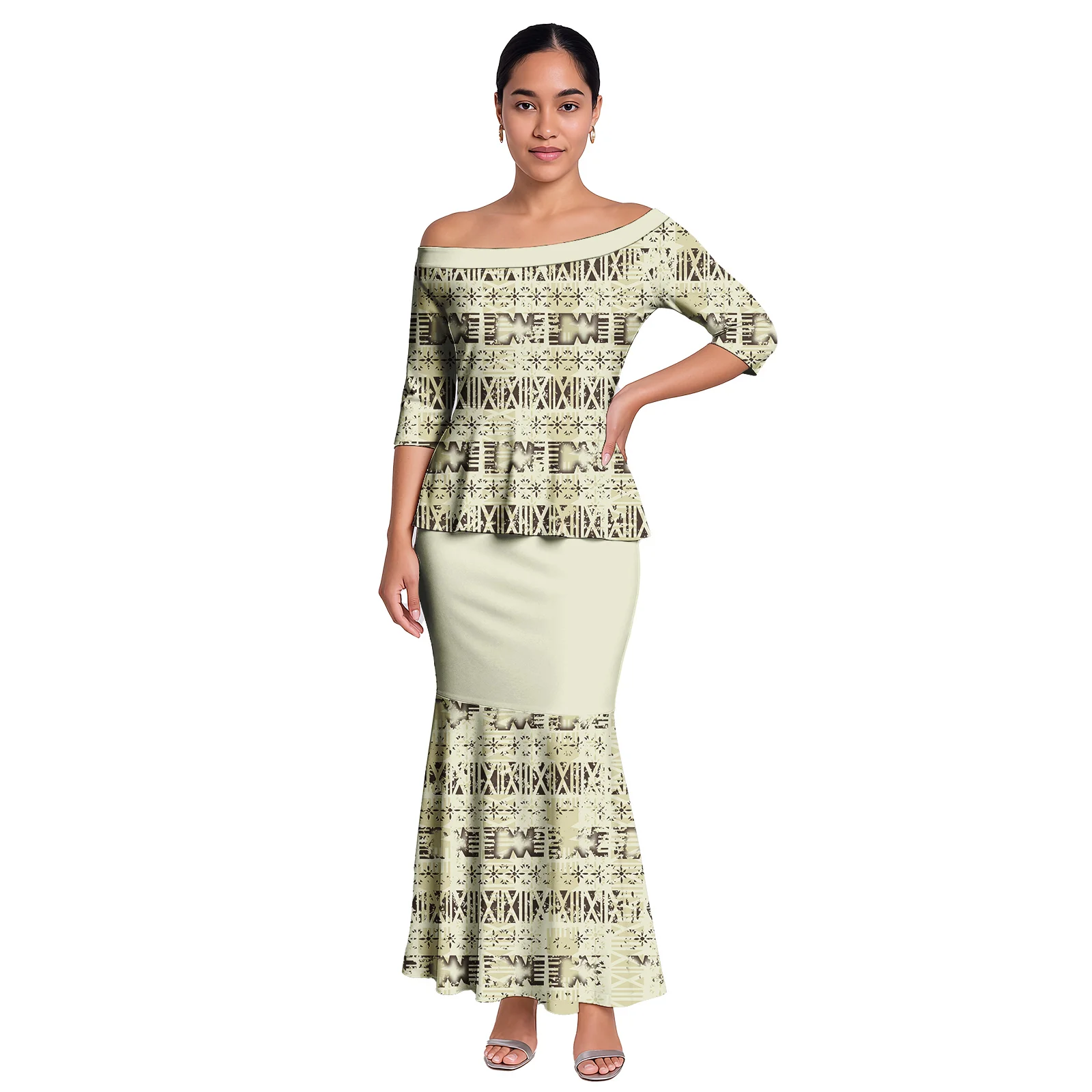 Hawaiian Style Casual Life Custom Clothes Samoan Tribal Ladies Long Dress Tapa Design Women 2pc Sets Polynesian Party Puletasi