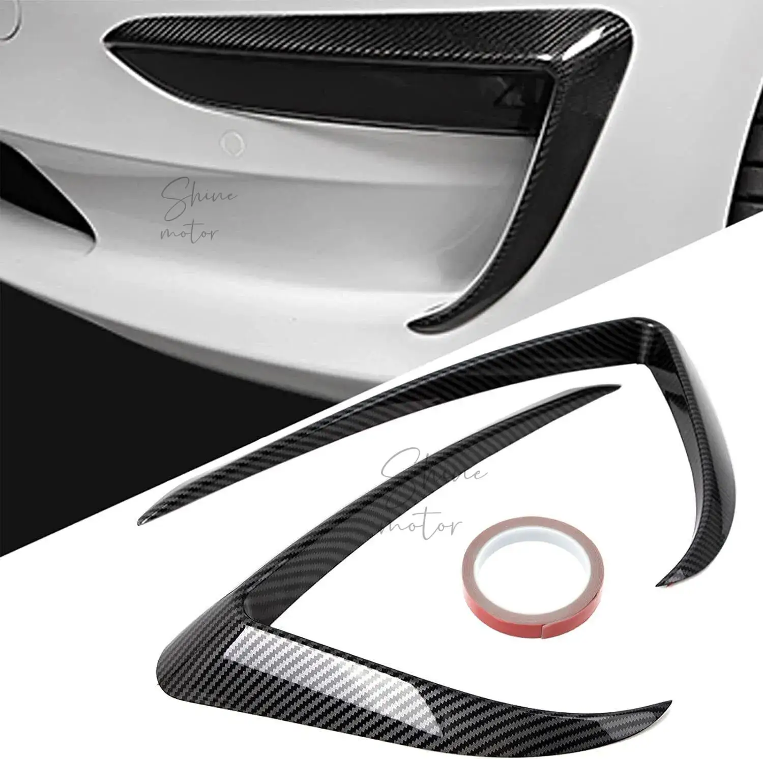 Picture 3: FOR TESLA MODEL 3 2017-23 CARBON FIBER FRONT BUMPER FOG LIGHT GARNISH TRIM COVER
