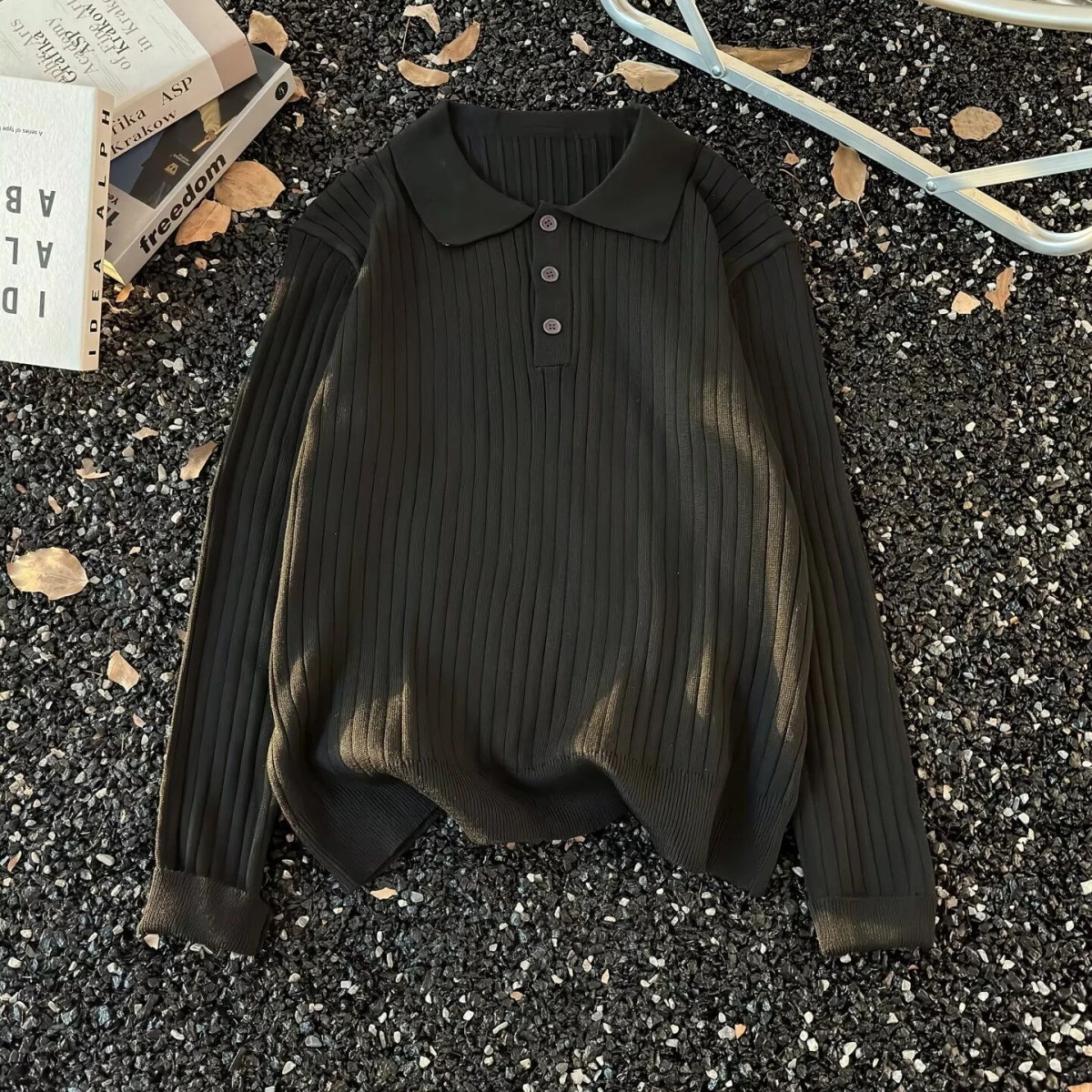 

Ele Simple Youthful Men's irt Knitted Long Sve Vintage Striped Faion Busin Casual Regular Fit Polyester