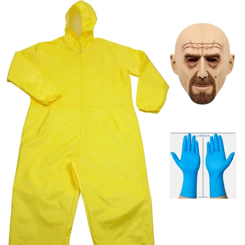 Breaking Bad Cosplay Yellow Jumpsuit with Gloves Mask Halloween Costume Masquerade Carnival Party Outfits for Adult lf[5