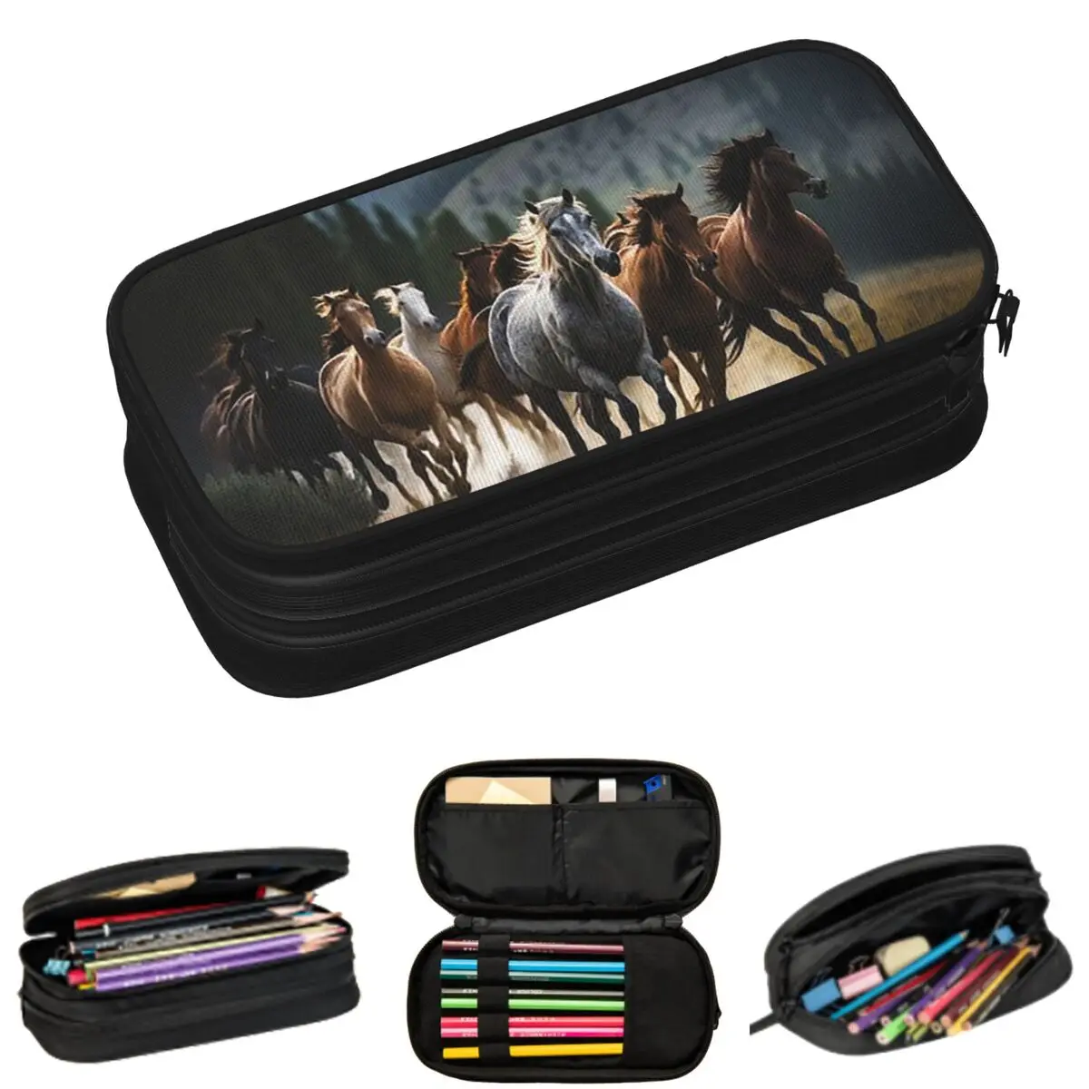 

Galloping Horses And Running Horse Pencil Cases for Students Gifts Pen Box Pencil Bag Large Capacity Pencil Pouch